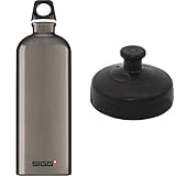 SIGG Traveller Smoked Pearl Trinkflasche (1 L), schadstofffreie und auslaufsichere Trinkflasche & 3 Stage Sports Top Black Verschluss (One Size), Ersatzteil für SIGG Trink