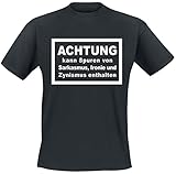 Achtung kann Spuren von Sarkasmus, Ironie und Zynismus enthalten Männer T-Shirt schwarz L