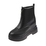 GKTF Damen Stiefeletten Platform Chelsea Boots Runder Zehenpartie Zipper Knöchelhohe Stiefel,Schwarz,37 EU