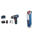 Bosch Professional 12V System Akku Schlagbohrschrauber GSB 12V-15 (Bohr-Ø Holz max: 19 mm, inkl. 2x2,0 Ah Akku + Ladegerät, 3x Bohrer-Set) & 12V System Akku LED Lampe GLI 12V-300 (300 Lumen,)