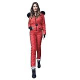 Blingko Damen Skianzug Warme Schnee Skifahren Winter Warme Schnee Skifahren mit Kapuze Reißverschluss Lässiger Kapuzenpullover Winddicht Schneeanzug Park