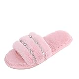 Damen Slipper Offene Zehe Hausschuhe Plüsch Latschen Gemütliche Flauschige Pantoffeln Open Toe Frauen Bequeme Rutschfeste Schlappen Indoor/Outdoor Winter Hause Weiche Leichte Warm F