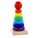 Ba30DEllylelly Holzspielzeug für Kinder Lernspielzeug Holz 7-Farben-Turm Rainbow Tower Stapel von B