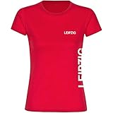 Multifanshop® Damen T-Shirt Leipzig - Brust und Seite rot - Druck:weiß - Shirt Frauen Fußball Fanartikel Fanshop - Größe:M