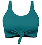 Balasami Women's Retro Scoop Neck Bow Knot Padded Tank Crop Top Bikini Swimsuit Top Only T