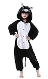 ABYED® Einhorn Kostüm Jumpsuit Onesie Tier Fasching Karneval Halloween kostüm Damen mädchen Herren Kinder Unisex Cosplay Schlafanzug, Schwarze Katze, Größe 105 - für Höhe: 116-125 cm (5-7 Jahre)