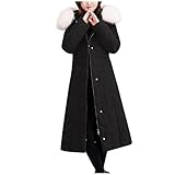 Damen Lang Gepolstert Warm Maxi Puffer Damen Mantel Winter Warm Baumwolle Steppjacke Parka mit Abnehmbarer Kunstpelz Kapuze Bodywarmer Reißverschluss Outwear, Schwarz , 46