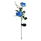 FNKDOR Rosen Kunstblumen Solar Gartenleuchte mit Erdspieß, Außen LED Leuchten Wetterfest Gartendeko 80cm Aus Seide PVC und Edelstahl (Blue, 80 cm)