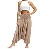 CHOSERL Haremshose für Damen und Herren, elastischer Bund, Baggy Yoga Hippie Hose, Sweatpants Tanzhose, aprikose, M