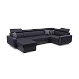 MOEBLO Ecksofa mit Schlaffunktion Eckcouch mit Bettkasten Sofa Couch U-Form Polsterecke Maxim (Schwarz, Ecksofa Links)