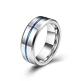Damenringe, Handschmuck, Geschenk, einfache blaue Linie, kratzfester Stahlton, 8 mm, Hartmetall, Wolframcarbid, poliert, Eheringe, 9, 0,