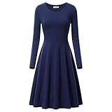 KIMODO Langarmkleid Tunikakleid Blusenkleider Knielang Damen Kleider Elegant A-Linie Lässig Lose Fit Einfarbiges mit Rundhalsausschnitt Baumwolle Minikleid (A-Marine, XL)