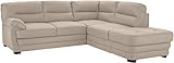 Mivano Ecksofa Royale / Zeitloses L-Form-Sofa mit Schlaffunktion, kleinem Bettkasten, Ottomane und hohen Rückenlehnen / 246 x 90 x 230 / Lederoptik, hellb