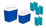 Kühlbox 2er Set 24 L groß + 10 L klein blau/weiß - Bis zu 9 Std. Kühlung - Outdoor Kühltasche Isolierbox Thermobox für unterwegs - Made in Europ