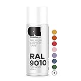 CL COSMOS LAC Sprühlack weiß, matt - Spraydosen Sprühfarbe DIY Lack Acryllack Spray Farbspray Sprühdose Lackspray Farbe für Kunststoff, Metall, UVM. (RAL 9010 - reinweiß matt)