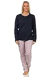 Damen Langarm Schlafanzug Pyjama in maritimer Streifen Optik - 122 201 10 717, Farbe:Navy, Größe:36-38