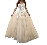 Brautkleider A-Linie Spitze Damen Hochzeitskleider V-Ausschnitt Lange Ballkleid mit Schleppe Bodenlang Chiffon Partykleid Mode Blumen Cocktailk