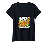 Damen Love Peace Franzbrötchen Norddeutschland Norddeutsch T-Shirt mit V