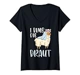 Damen I bims die die Braut Hochzeit Motiv Lama Alpaka JGA Party T-Shirt mit V