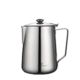 YMXWFC Milchschaumkrüge 304 Edelstahl Milchschädender Kugel Große Kapazität Espresso Dampfer mit Deckel Espressomaschinen Zubehör Barista-Werkzeuge (Color : Silver900ml)