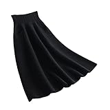 KLTOPZAN Hohe Taille Frauen Winter Wolle Stricken Lange Röcke Koreanisch Büro Damen Vintage Schwarz Rock mit Tasche, Schwarz , 52