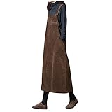 Sannysis Latzkleider Damen Solid Mode Cord Kleider Arbeitkleider Frauen Freizeit Lang Maxikleider Kord Straps Ärmellos Tasche Casual Tank Top Umstandskleid Jeanskleid (XXL, Kaffee)
