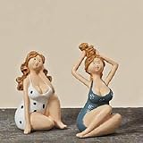 Tamia-Home 2er Set Figur Badelady Dicklady Rubensfigur Dekofigur Tischdeko Tischaufsteller Dicke Damen Badenixe Kunstharz H10cm (S)