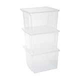 Iris Ohyama, 3er-Set, Aufbewahrungsboxen, 30 L, mit Deckel, stapelbar, Garage, Schlafzimmer, Wohnzimmer - Useful Storage Box USB-MP - Transp