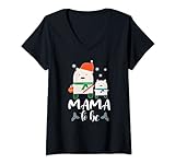 Damen Mama To Be Eisbär Weihnachten Babyparty Junge T-Shirt mit V