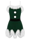 LiiYii Mädchen Kleidung Set Kleid Weihnachten Cami Kleid Bekleidung Kinder Tanzkleid mit Pompons Festkleid Weihnachtskostüm Grün 134-140