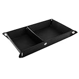 Luxspire PU Leder Tablett Organizer, Abnehmbare Zwei Fächer Taschenleerer Schreibtisch Ablage Aufbewahrungsbox für Schmuck Schlüssel Geldbörsen Uhren Münzen Handy - Schw