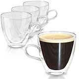Espressotassen aus Glas mit Henkel - 4er Set - Doppelwandig - Spülmaschinenfest - Hält lange w