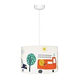 Lamps & Company Deckenlampe Kinderzimmer mit Automotiv, bunt Kinderlampe Decke, ideal für Kinderzimmer Deko Junge und Babyzimmer Deko, rund Lampe Decke, Lampenschirm Durchmesser: 35