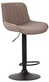 CLP Barhocker Lentini Stoff I Thekenhocker Höhenverstellbar I Barstuhl Mit Fußstütze I 360° Drehbar I Tresenhocker Mit Trompetenfuß, Farbe:Taupe, Gestell Farbe:Schw