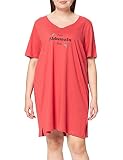 Ulla Popken Damen Longshirt, Herz-Ausschnitt, Statement, Biobaumwolle Nachthemd, rot, 62/64