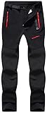DAFENP Herren Wanderhose Outdoorhose Wasserdicht Softshellhose Winddicht Winter Skihose Snowboardhose Warm Gefüttert Trekkinghose (medium, Schwarz Rot)