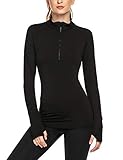 ADOME Sportshirt Damen Langarm Laufshirt Sporttop Atmungsaktiv Sports Shirt Trainingsshirt Yoga Funktionsshirt mit Daumenlöcher und Reiß