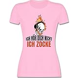 Nerd Geschenke - Ich hör Dich Nicht Ich zocke Totenkopf - S - Rosa - Kurzarm - L191 - Tailliertes Tshirt für Damen und Frauen T-S