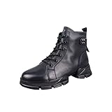XYAN Leder Low Tube Damenstiefel Britische Wind Martin Stiefel Kopf Laminar Plus Samt Warme Damen Baumwollstiefel (Farbe : Schwarz, Größe : 35 EU)