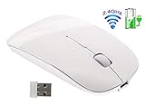 Tsmine Kabellose Maus Wiederaufladbar, 2,4G Maus Kabellos Schlanke optische Mäuse mit USB-Nano-Empfänger (in der Rückseite der Maus gespeichert) Maus für Notebook, PC, Laptop, Computer-Weiß