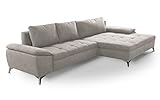 CAVADORE Ecksofa Lina / Moderne Eckcouch mit großem Longchair und Steppung im Sitz / 290 x 85 x 163 / Flachgewebe: Beig