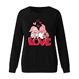 TTlove Damen Valentinstag SweaBluse TshirtDamen Elegant Oberteile Damen Liebe Muster Valentinspullover Langarm Rundhals Pullover Pulli Shirt Bluse Tshirt Tops Oberteile Pullover F