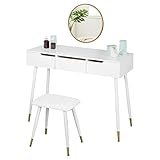 WOLTU Schminktisch mit Hocker und Spiegel, Frisiertisch mit 3 Schubladen, große Tischplatte 100x40cm, Modern Kosmetiktisch Schreibtisch, Weiß, MB6088w