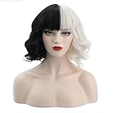 CJMING Anime Cosplay Perücken, Film Charakter Cosplay Perücke Cruella de Vil Halb Schwarz und Halb Weiß Lockige Perücke, Halloween Party Karneval Kostüm Haarstyling Zubehör für F