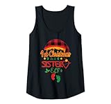Damen 1st Christmas As Sister Elf Buffalo Plaid Baby Fußabdruck Tank Top