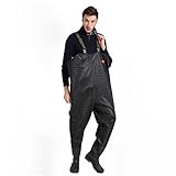 Oukerde Angeln Wathose für Männer Frauen,PVC Oberschenkel Wathose mit Stollensohle,Jagd Wathose mit Stiefeln,wasserdichte Atmungsaktive Crosswater Bib