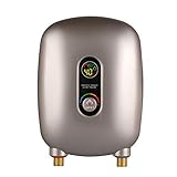 220V 6500W Mini Elektro-Durchlauferhitzer mit LCD-Display, 68-126°F Tankless Konstanter Temperatur Elektrischer Durchlauferhitzer Sofort Warm für Haus Bad Küche (Drehknopf, Gold)