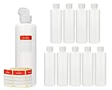 Octopus 10x 250 ml Kunststoffflaschen, HDPE Plastikflaschen mit weißem Klappverschluss, Leerflaschen mit weißem Scharnierverschluss, Rundflaschen inkl. Beschriftungsetik