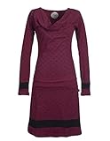 Vishes - Alternative Bekleidung - Langarm Damen Lagen-Look Tunika Jersey-Kleid Bedruckt Wasserfall-Kragen dunkelrot 44