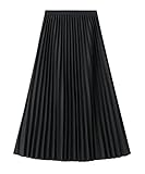 Easyoyo Damen Hohe Taille Faltenrock A Linie Swing Midi Maxi Rock für Frauen Mädchen, Schwarz 0930, Einheitsgröß